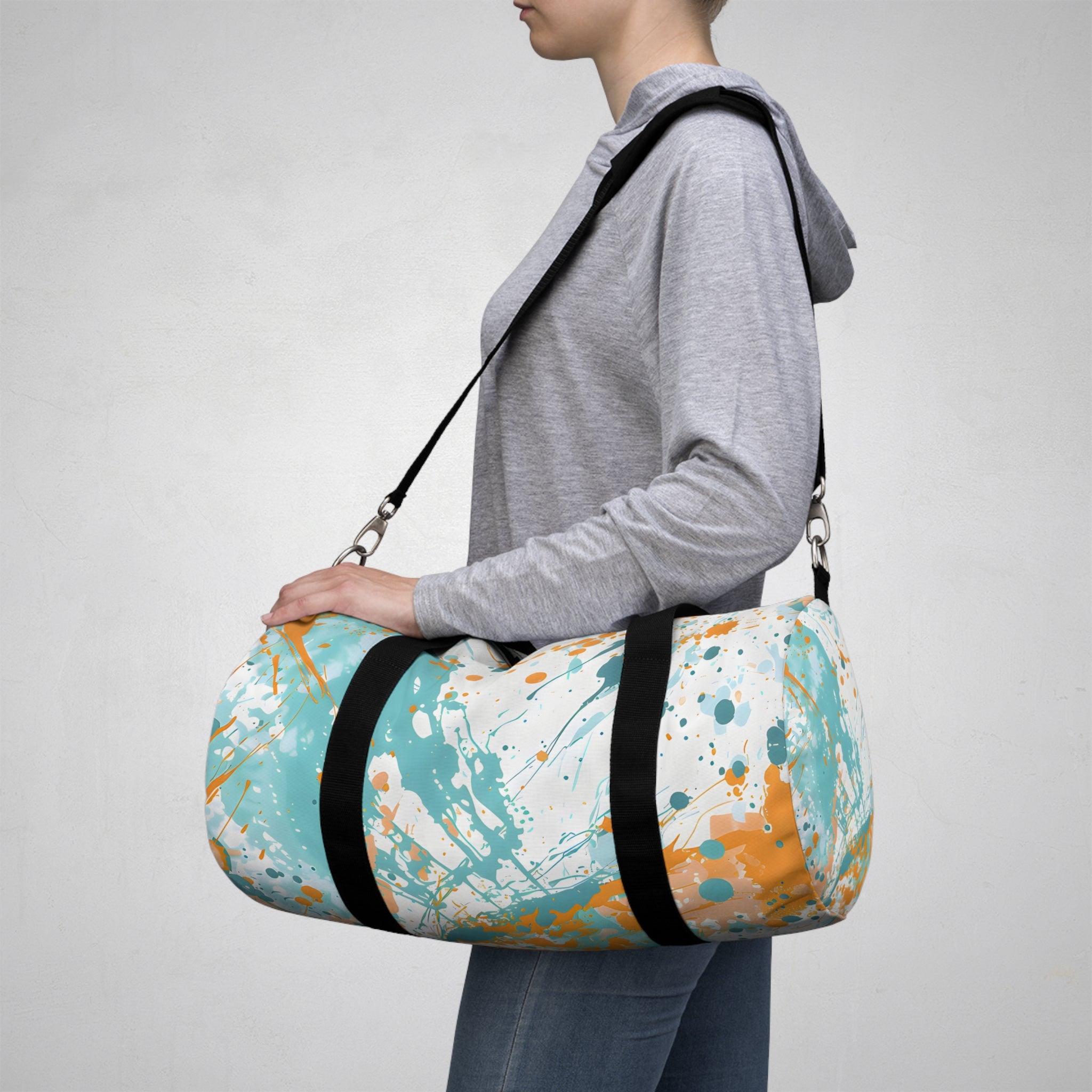 Turquoise Peach Splash Duffel Bag